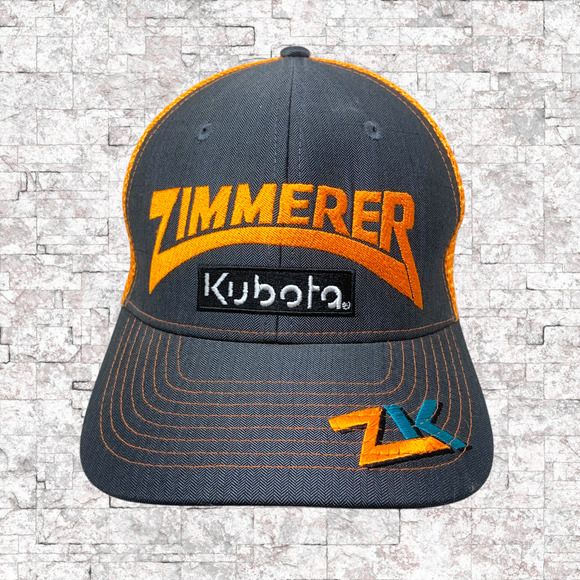Zimmerer Kubota ZK Embroidered Trucker Hat Cap Snapback Orange Gray Mesh Back - Picture 1 of 6